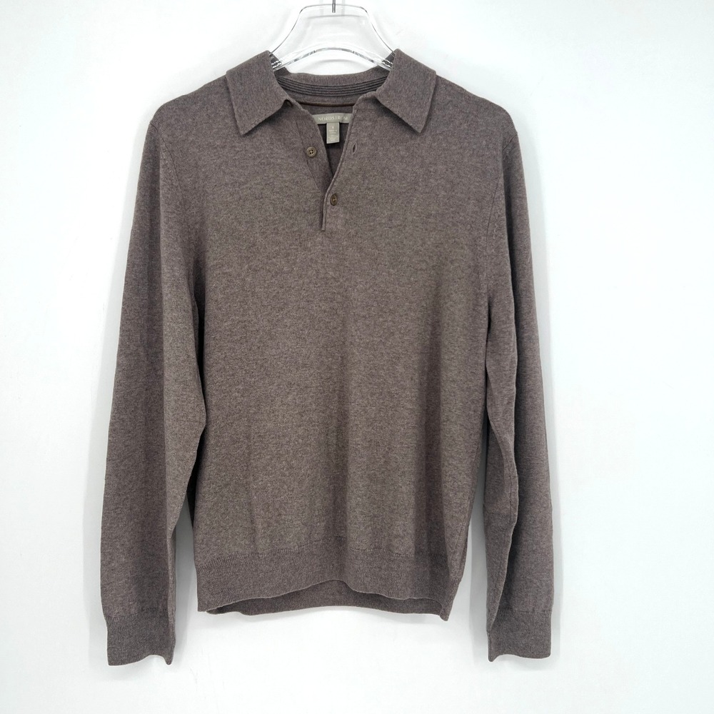 Nordstrom Merino Wool Henley Sweater Mens S Brown Collared Preppy Quiet Luxury